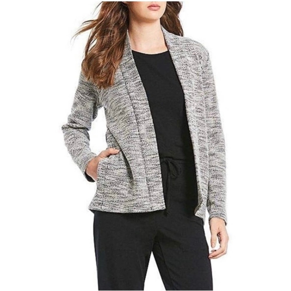 Eileen Fisher‎ Black White Marled Organic Cotton Open Front Cardigan Size XL